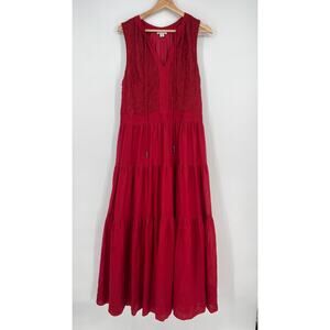 Sundance Verity Maxi Dress Womens Medium Red Tiered Embroidered Sleeveless Lined